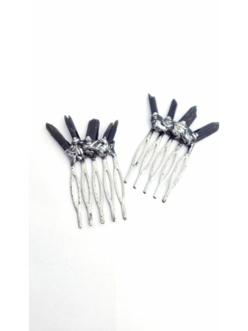 Raw black tourmaline hair combs